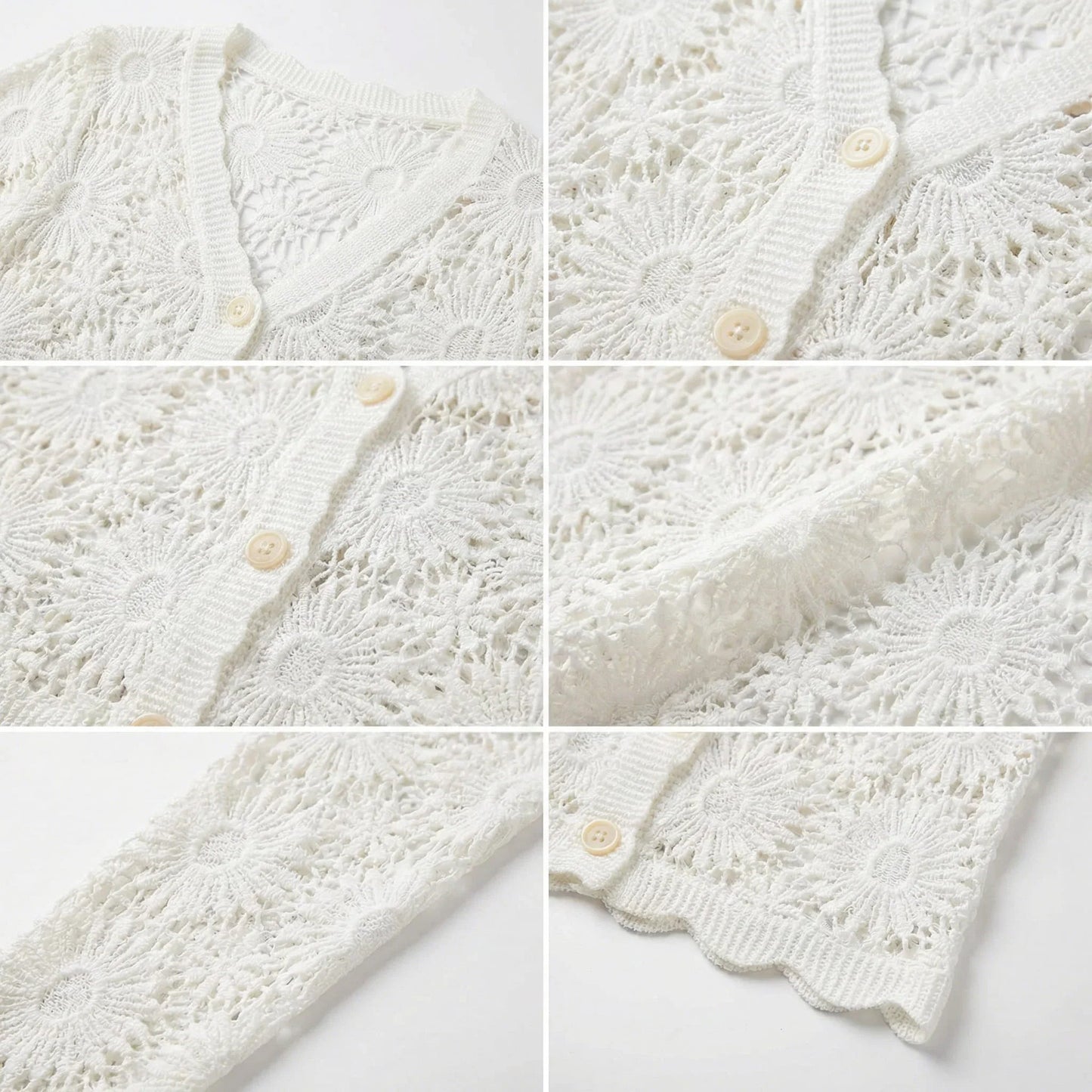 Cardigan Charlotte™ em Crochê Floral com Acabamento Artesanal Refinado