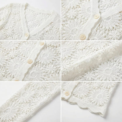 Cardigan Charlotte™ em Crochê Floral com Acabamento Artesanal Refinado