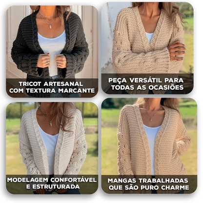 Cardigã Bellamy™ em Tricô Artesanal Premium / O Aconchego Sofisticado que Transforma Qualquer Look