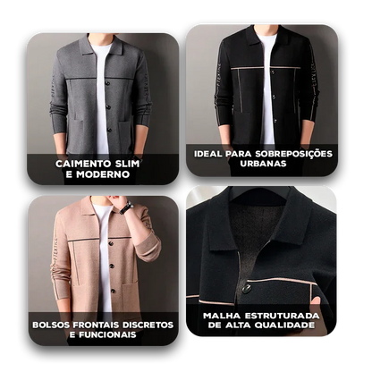 Cardigan Dalton™ em Malha Estruturada e Caimento Slim / Para Homens que Comandam com Discrição!