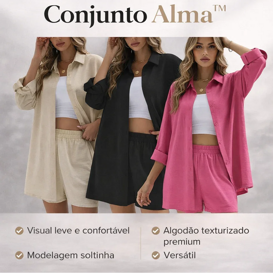 Conjunto Alma™ com Camisa e Shorts em Algodão Texturizado
