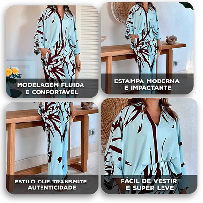 Conjunto Arabela™ em Popelina com Estampa Moderna / Liberdade, Estilo e Personalidade em Uma Só Peça!
