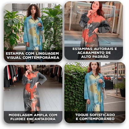 Conjunto Zoe™ com Estampa Ilustrada e Silhueta Solta / Minimalismo Artístico com Toque Fashion!