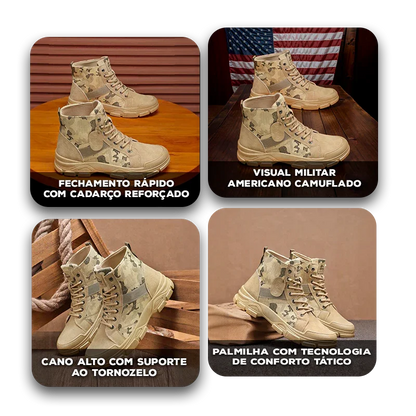 Coturno AmericanPatriot™ com Estampa Militar e Solado Antiderrapante / Para Homens que Valorizam Liberdade, Força e Tradição!