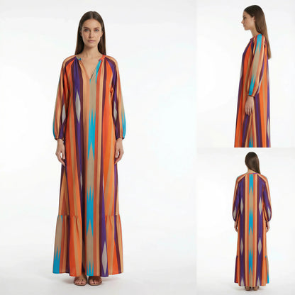 Vestido Camélia™ em Viscose com Decote em V e Mangas Levemente Bufantes