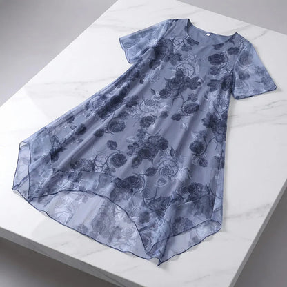 Vestido Floral Nice™ em Chiffon Premium com Dupla Camada e Barra Assimétrica