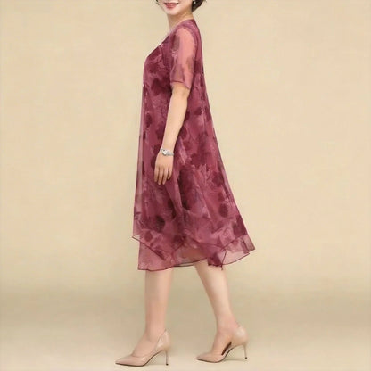 Vestido Floral Nice™ em Chiffon Premium com Dupla Camada e Barra Assimétrica