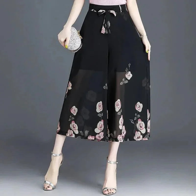 Calça Saia Jasmine™ com Design Floral em Chiffon / Estilo e Versatilidade com um Toque de Natureza!