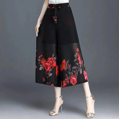 Calça Saia Jasmine™ com Design Floral em Chiffon / Estilo e Versatilidade com um Toque de Natureza!