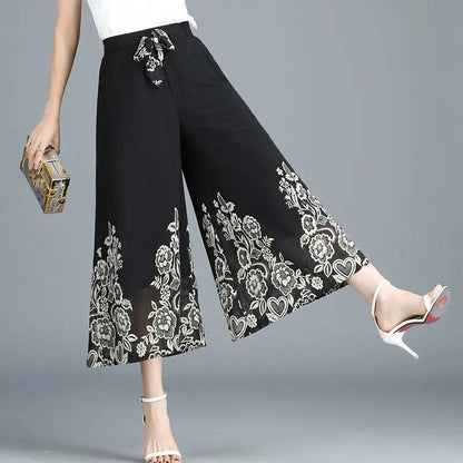 Calça Saia Jasmine™ com Design Floral em Chiffon / Estilo e Versatilidade com um Toque de Natureza!