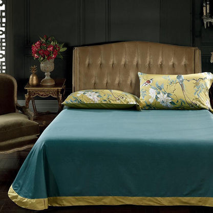 Conjunto de Roupas de Cama Pássaros Japoneses em Algodão Egípcio 600 Fios - 4 Peças