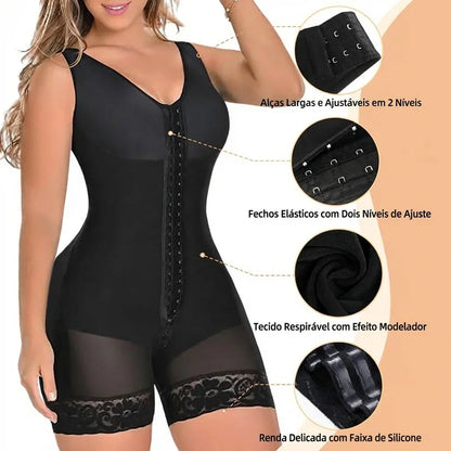 Body Modelador Maeva™ com Compressão 360°, Ajuste Frontal Inteligente e Renda Antideslizante!