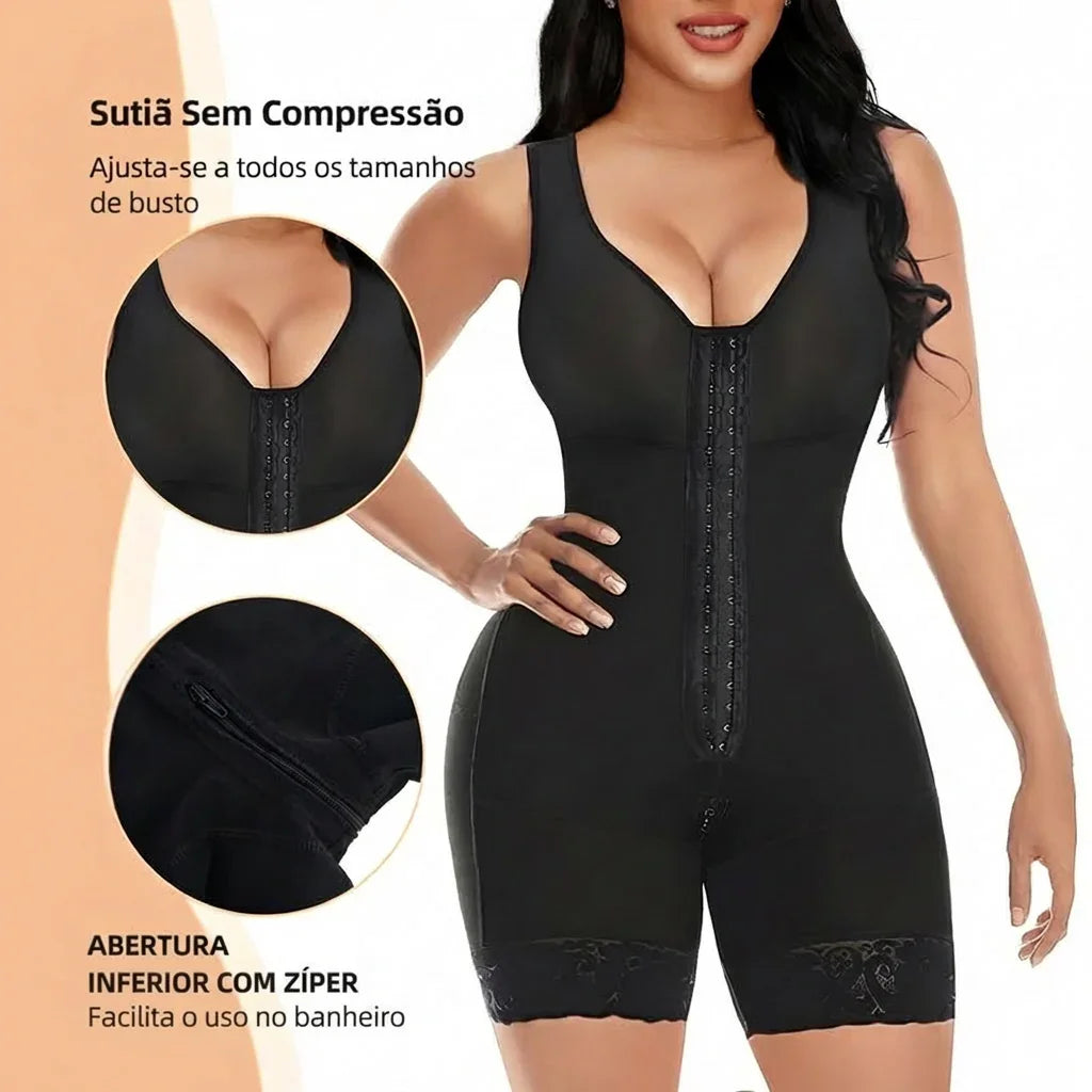 Body Modelador Maeva™ com Compressão 360°, Ajuste Frontal Inteligente e Renda Antideslizante!