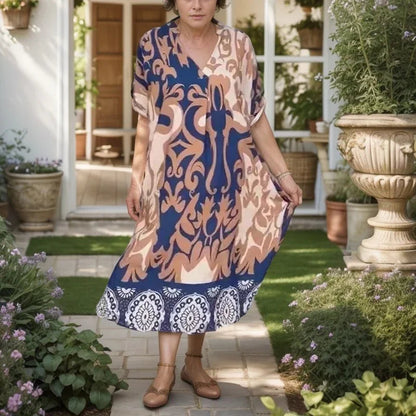 Vestido Belle Barroque™ em Viscose Estampada com Manga Bufante e Saia em Camadas / Para Mulheres que Espalham Leveza, Doçura e Liberdade por Onde Passam!