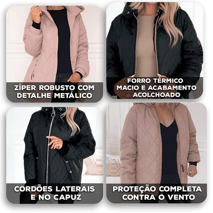 Jaqueta Térmica LuxAllure™ em Matelassê Premium e Gola Alta / Conforto Quentinho com Design Sofisticado!