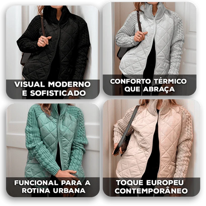 Jaqueta Noruega Soft™ em Matelassê com Tricô Trabalhado / O Design Europeu que Abraça com Estilo!