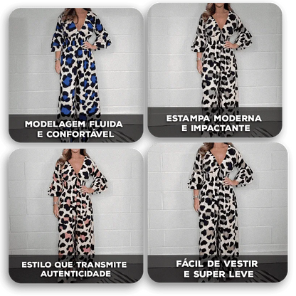 Macacão Milena™ com Cintura Marcada e Estampa Animal / Elegância e Impacto em Cada Movimento!