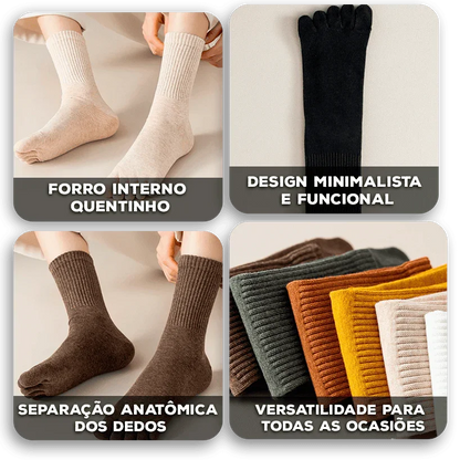 Meias ComfortToe™ com Dedos Separados e Forro Quentinho  / Para Quem Quer Pés Quentes e Bem Protegidos!