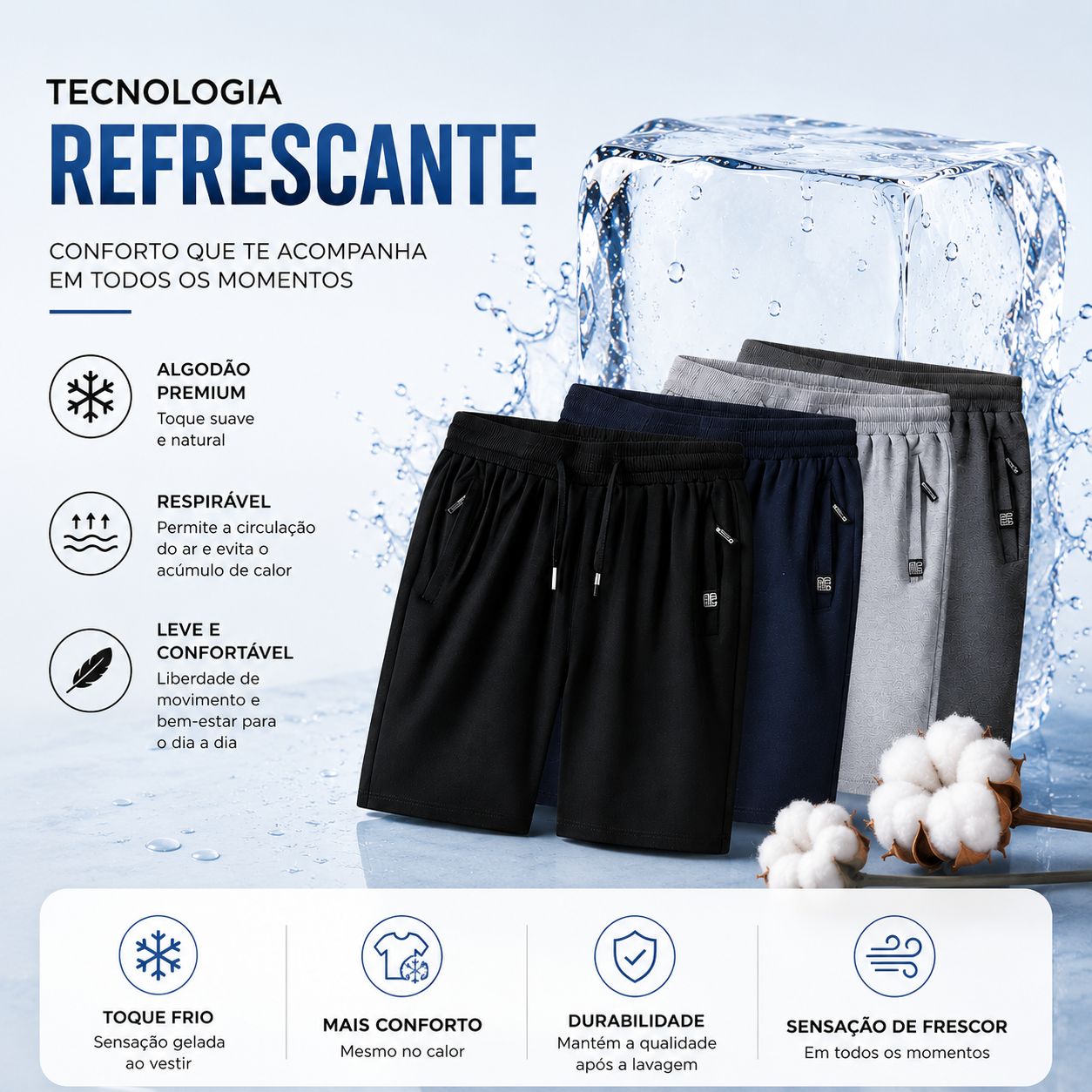 Shorts Iron™ em Algodão Premium com Tecnologia Refrescante