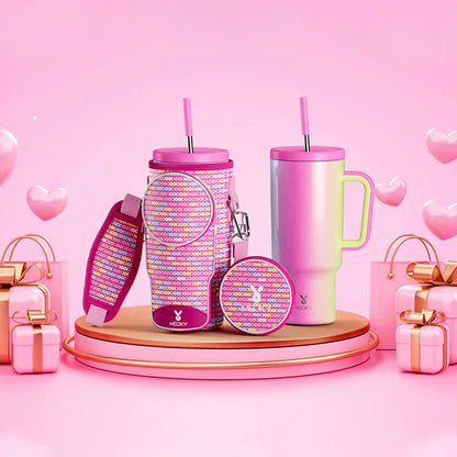 AmoraCup™ – Bolsa Térmica para Copo com Alça Ajustável e Bolso Extra / Leve Seu Estilo e Hidratação Sempre com Você!