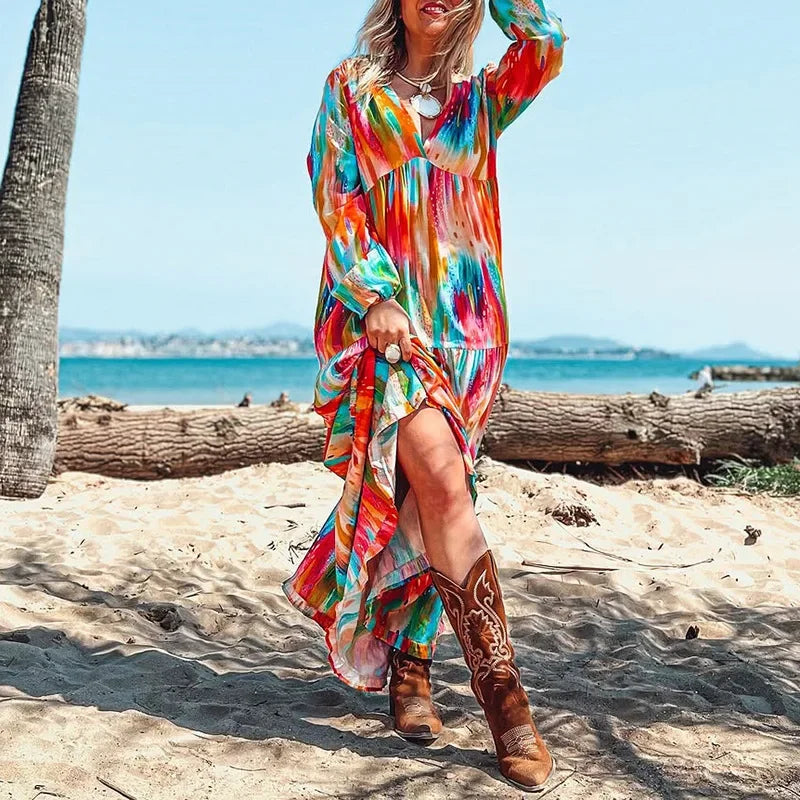Vestido Lumaya™ com Estampa Artística e Movimento Livre