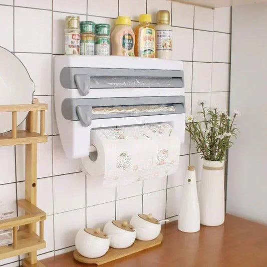 Organizador de Rolos Modern House™  Com Suportes e Cortador Integrado / Organização e Praticidade Sem Furos na Sua Cozinha!