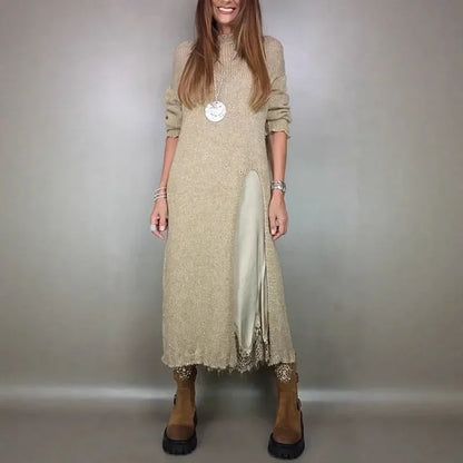 Conjunto Valérie™ de Vestido Acetinado com Babados e Sobreposição Longa com Fenda