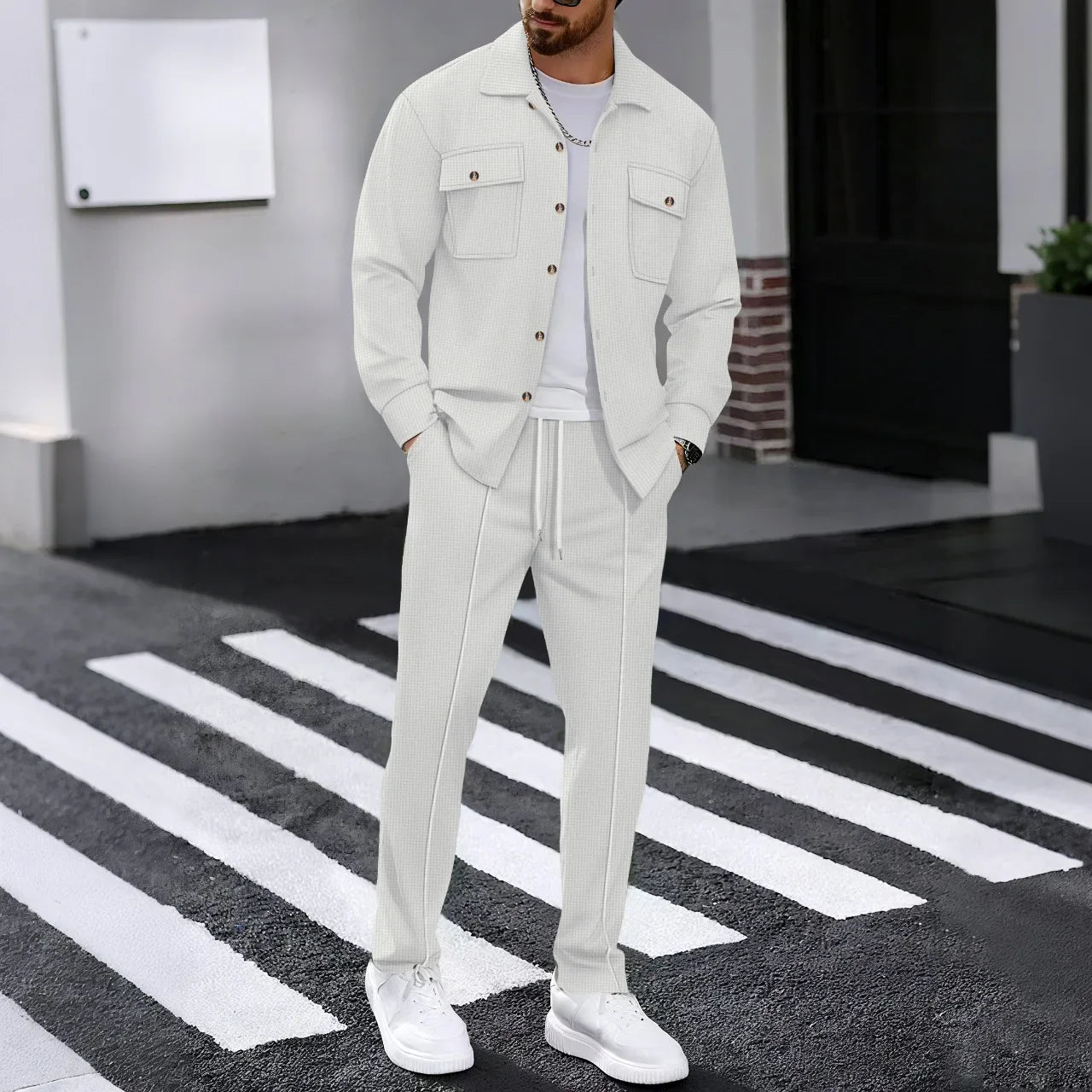 Conjunto Erik™ em Malha Texturizada Premium com Camisa Abotoada