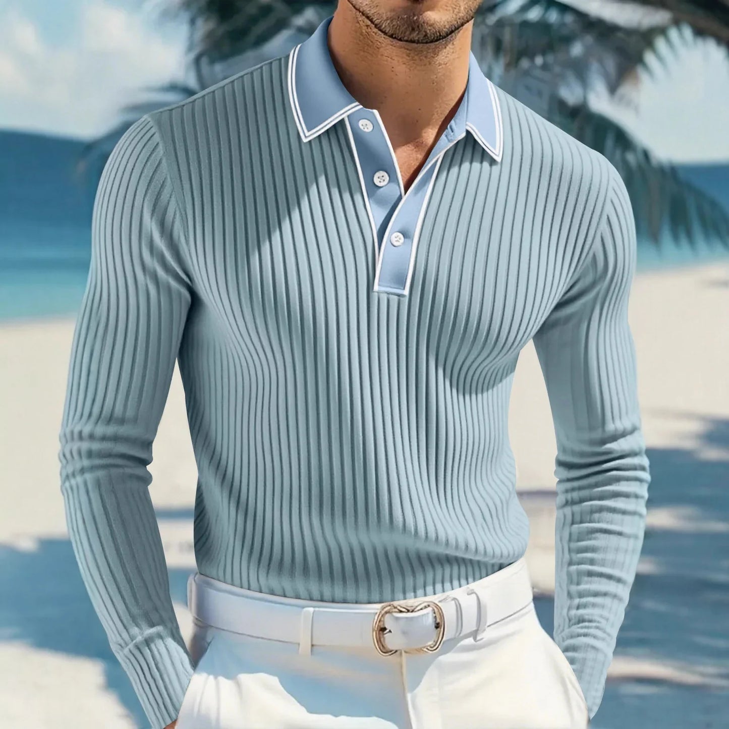 Polo Manga Longa Castellan™ com Gola Contrastante e Acabamento Premium