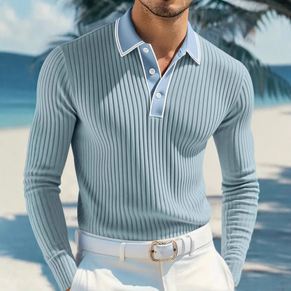 Polo Manga Longa Castellan™ com Gola Contrastante e Acabamento Premium