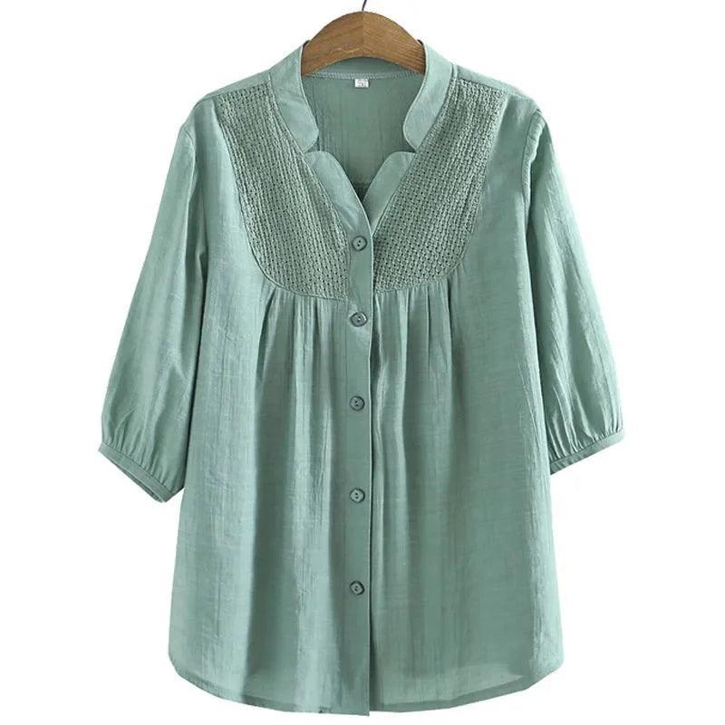 Camisa Feminina Julie™ com Manga 3/4 e Detalhe Renda -  Conforto, Elegância e Versatilidade para Todas as Ocasiões!