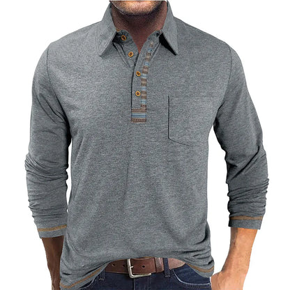 Camisa Manga Longa Bellford™ com Gola Polo em Contraste e Caimento Ajustado
