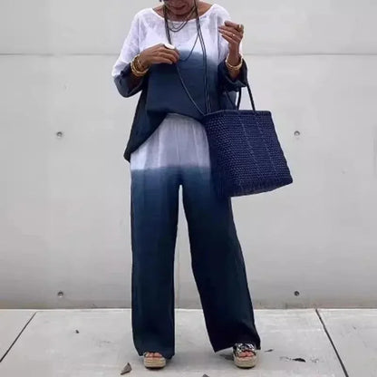 Conjunto Lunielle™ em Linho de Algodão com Cores em Degradê / Leveza e Estilo Casual Chique para Todas as Ocasiões!