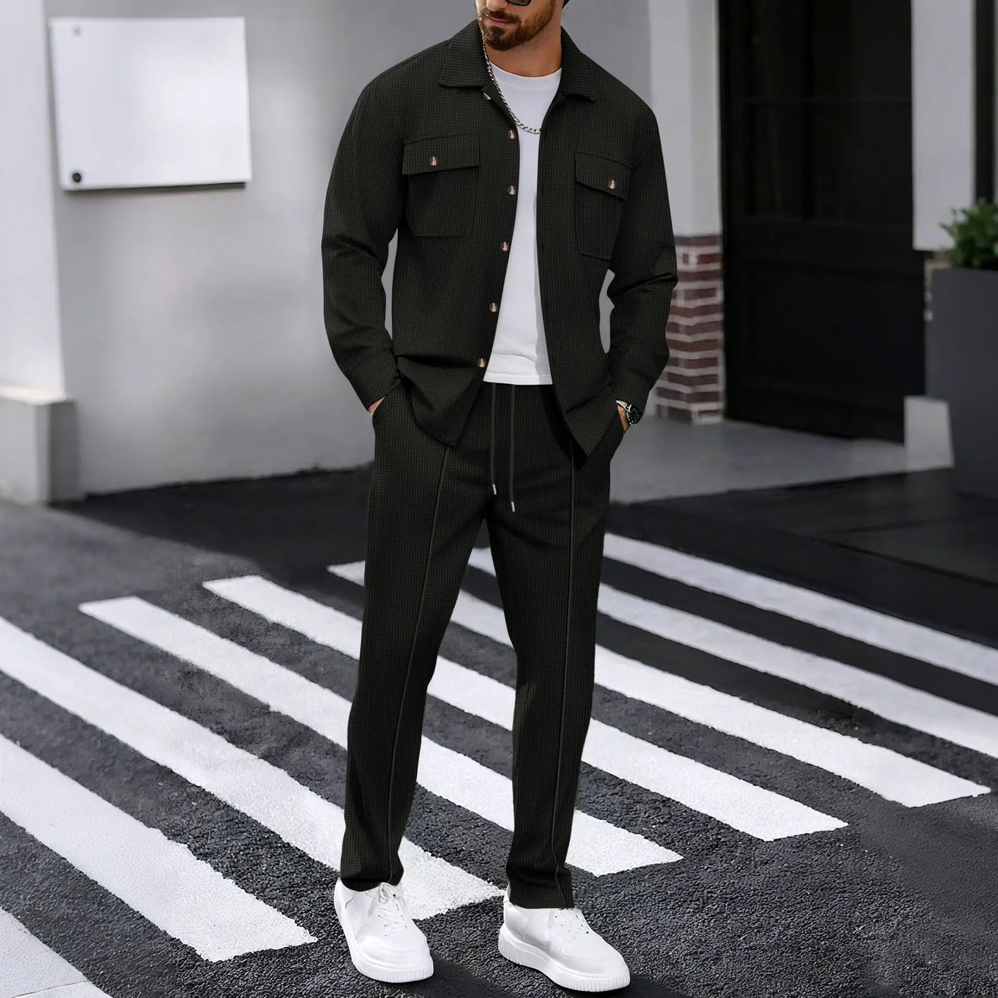 Conjunto Erik™ em Malha Texturizada Premium com Camisa Abotoada