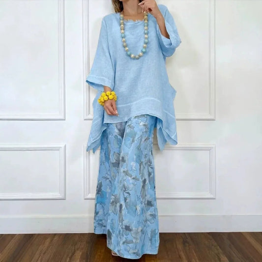 Conjunto Amara™ em Linho de Algodão com Blusa Oversized e Calça Pantalona