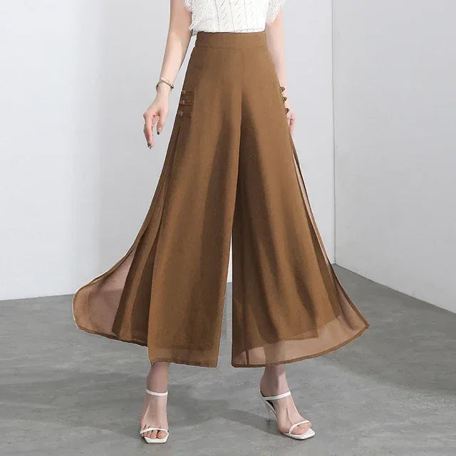 Calça Diva Natural™ Pantalona com Sobreposição Fluida