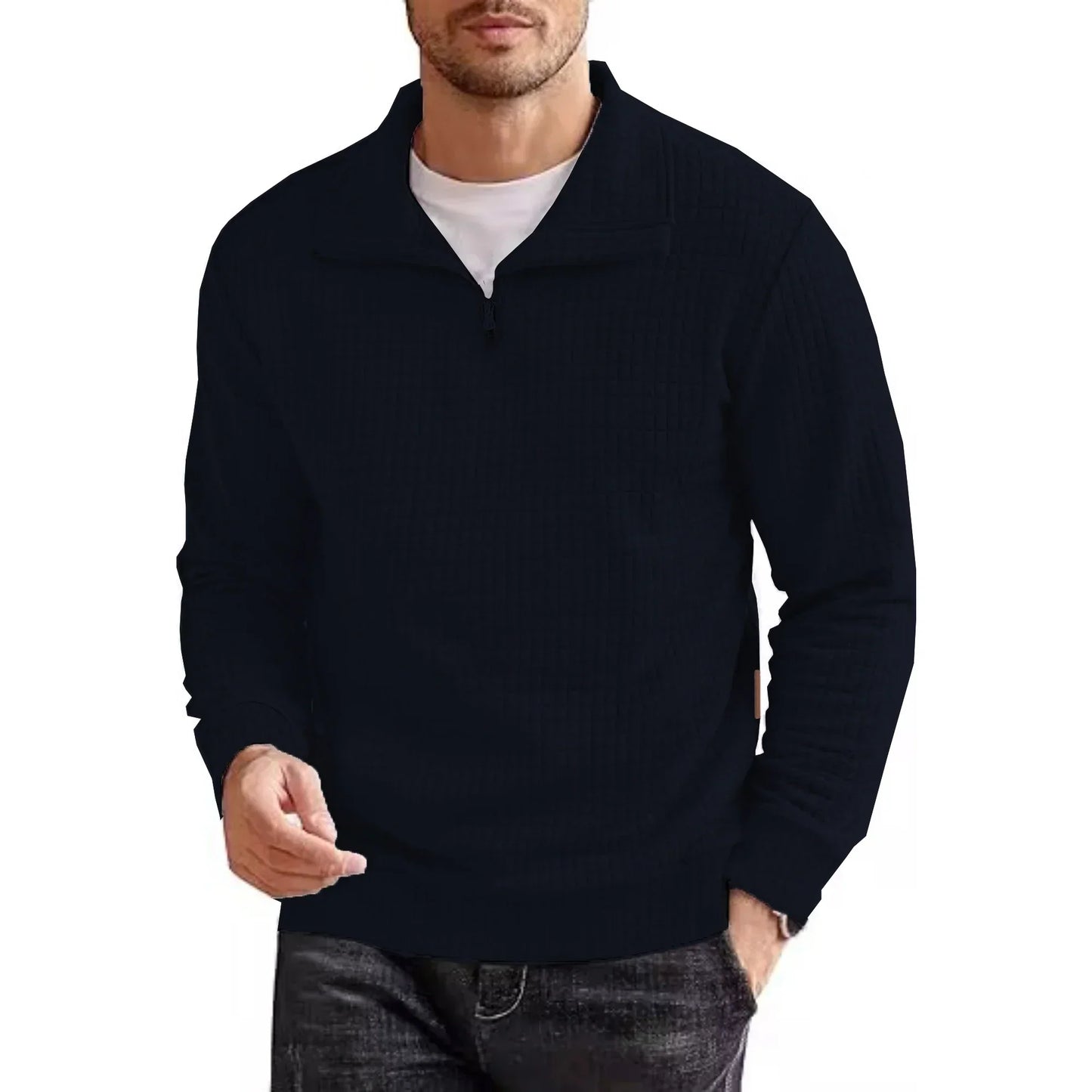 Blusa Masculina Carter™ em Tecido Texturizado com Zíper Parcial / Elegância Casual com Conforto Premium!