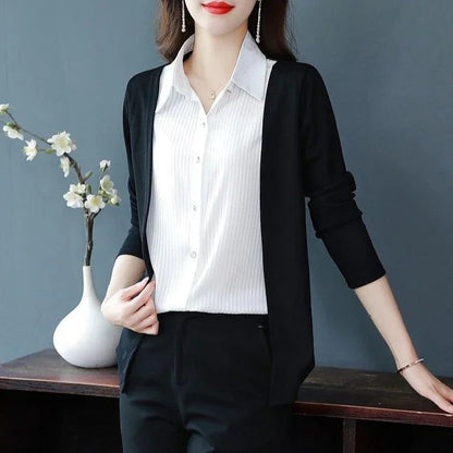 Camisa com Cardigã Sobreposto Modelo 2 em 1 Chic Femme™