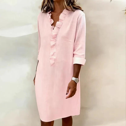 Vestido Calyra™ com Babados no Decote e Caimento Elegante