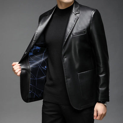 Jaqueta Mikkel™ Estilo Blazer em Couro Premium com Design Minimalista
