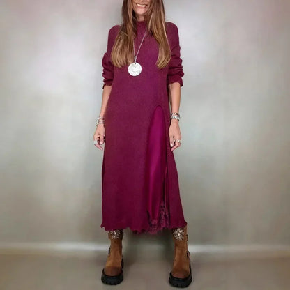 Conjunto Valérie™ de Vestido Acetinado com Babados e Sobreposição Longa com Fenda