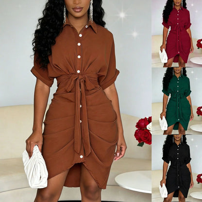 Vestido Monalisse™ Estilo Chemise Com Amarração na Cintura