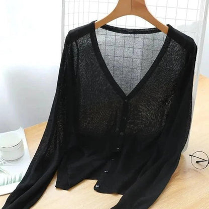 Blusinha Estilo Cardigan AmeliaSunset™ - Moda Verāo Outono com Frescor e Proteção UV