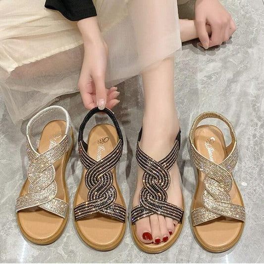 Sandália Rasteirinha Jasmine™ com Aplicação em Strass / A Top em Luxo, Requinte e Conforto Inigualável!