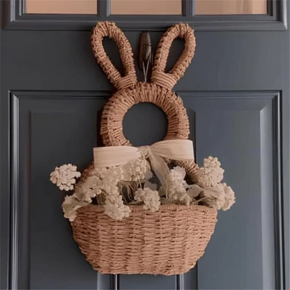 Cesta De Porta em Formato de Coelho em Fibra Natural / Beleza Artesanal em Formato de Coelho