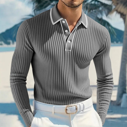 Polo Manga Longa Castellan™ com Gola Contrastante e Acabamento Premium