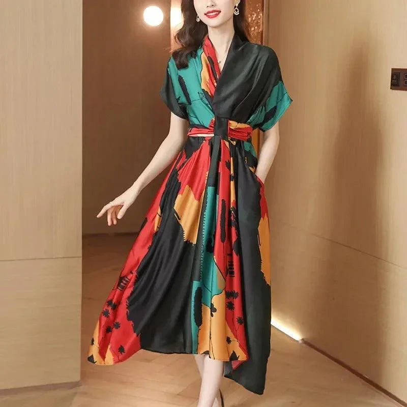 Vestido Silk Isabel™ Arte Abstrata / Sofisticação e Charme em Cada Detalhe!