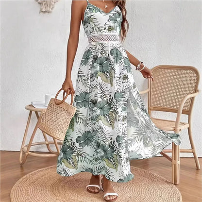 Vestido Longo Garden™ com Cintura Rendada e Fenda Elegante