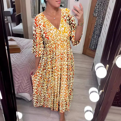 [COMPRE 2 E LEVE 3]  Vestido Harmonia Tropical™ com Estampa Boho e Tecido Leve / Um Toque de Cor e Liberdade para seu Dia!
