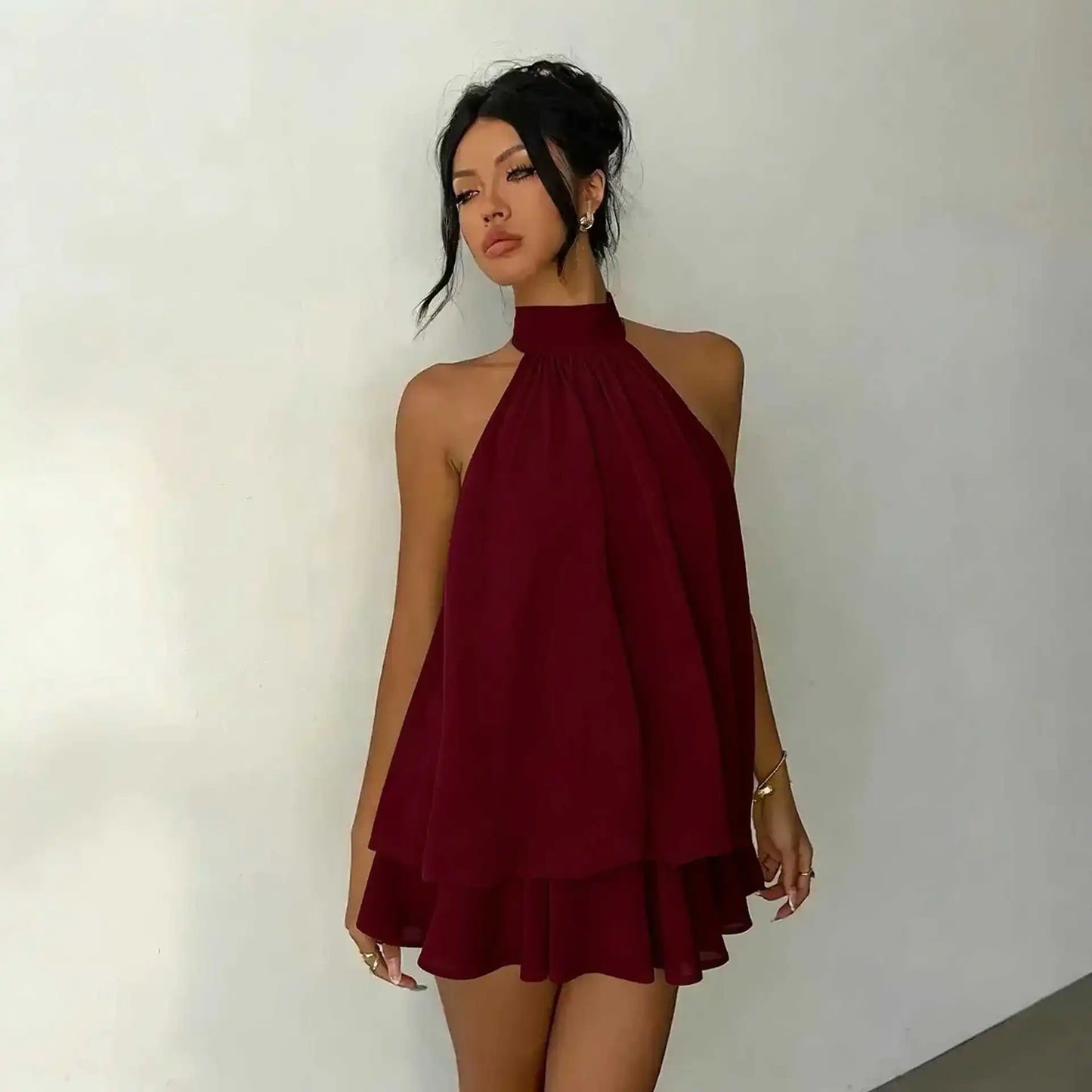 Vestido Serenya™ com Amarração Halter e Leveza Natural